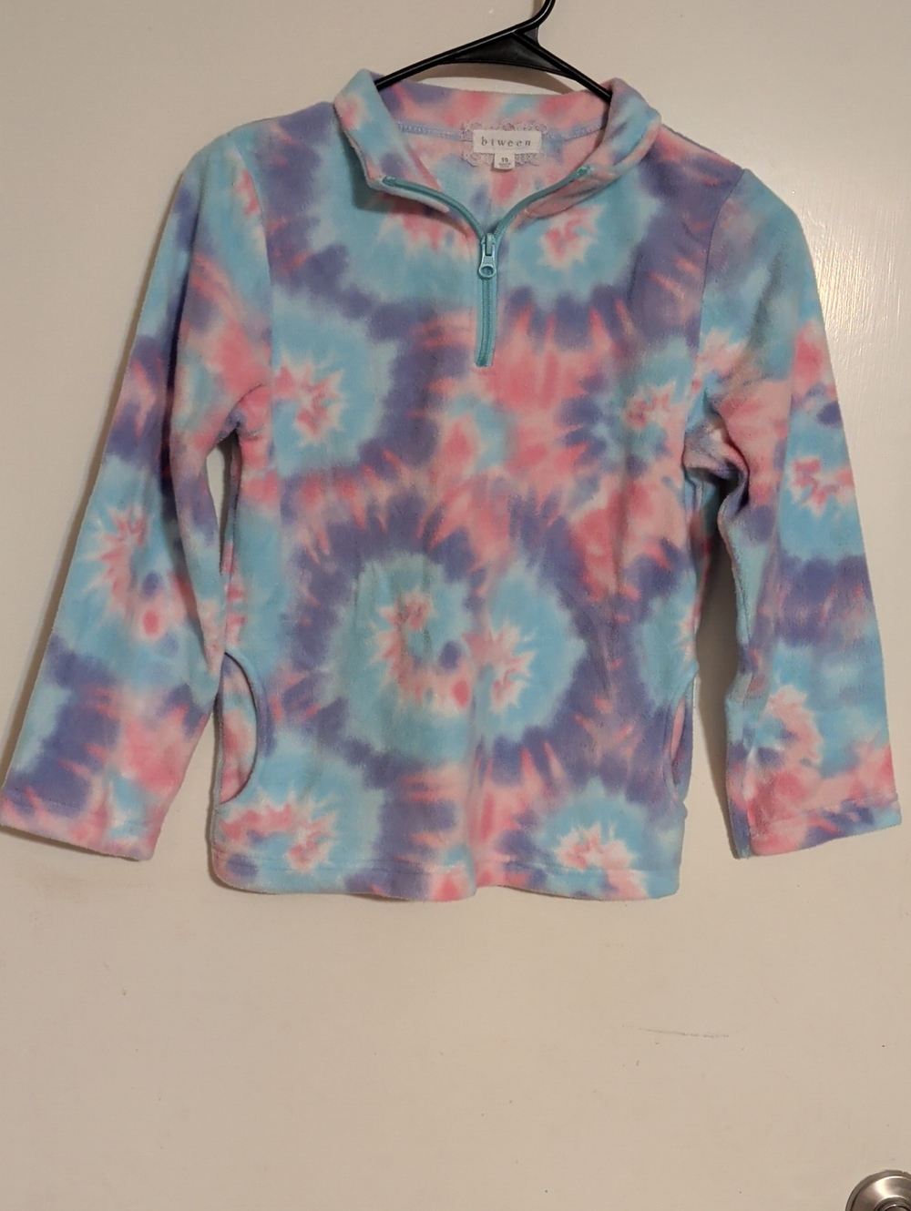 btween Pastel Tie-Dye Quarter-Zip Pullover with Pockets - Pink, Blue, Purple